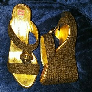 Elaine Turner black espadrille wedge sandals 7